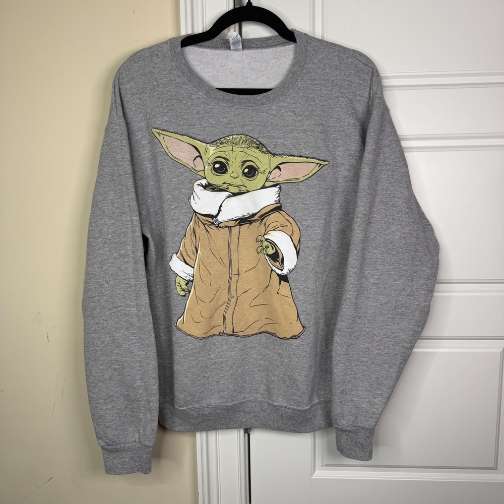 Star Wars Baby Yoda Sweatshirt Mens M Gray Grogu Mandalorian Pullover Jerzees